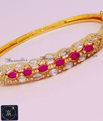 BCA1650 - Grand Look White and Ruby Kada Bracelet for Ladies