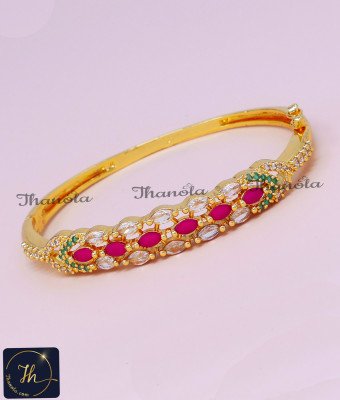 BCA1651 - Latest Multi Stone Lock Type Gold Bracelet Kada Design