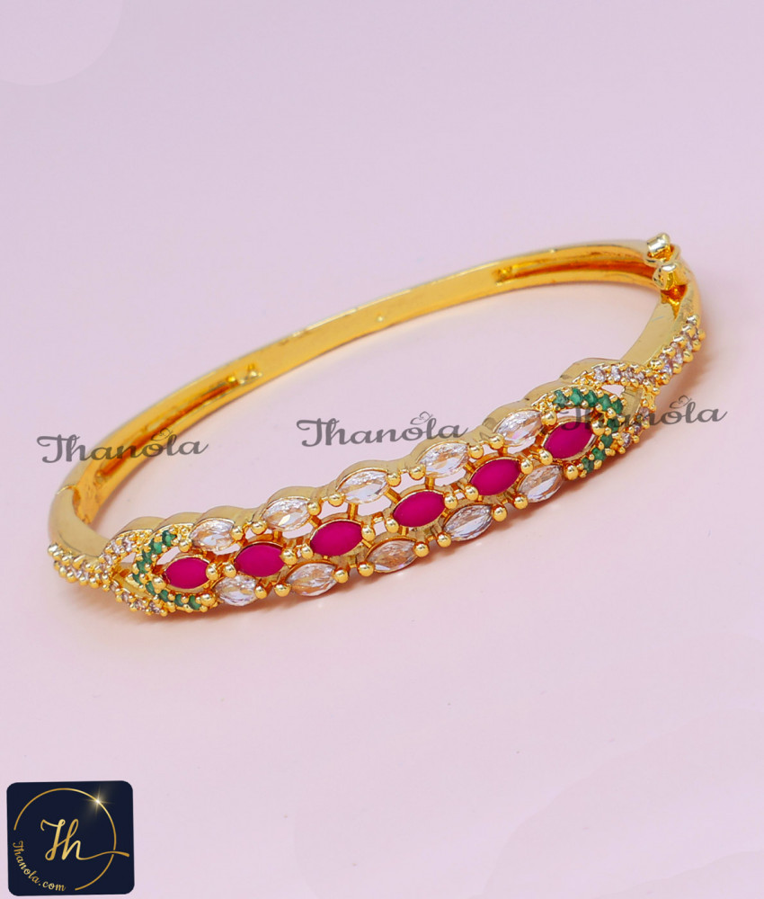 Latest Multi Stone Lock Type Gold Bracelet Kada Design fancy gold kada design for ladies