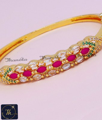 BCA1651 - Latest Multi Stone Lock Type Gold Bracelet Kada Design