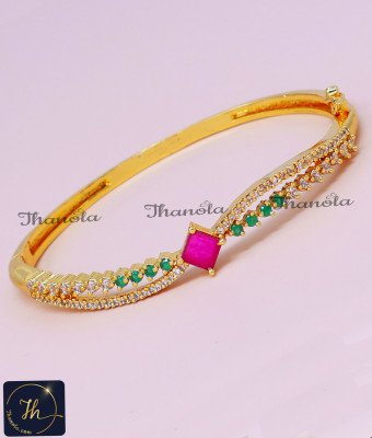 BCA1659 - Unique Ruby Emerald Stone Party Wear Hand Kappu Bracelet