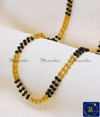 CHA1007-XLG - 36 Inch 1 Gram Gold Black Beads Mangalsutra Ladies Chain Design