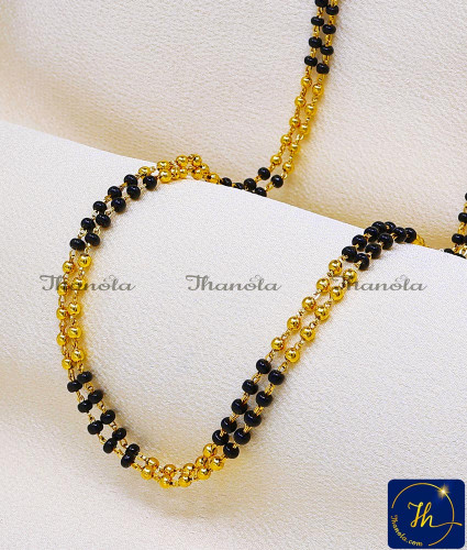 CHA1007-XLG - 36 Inch 1 Gram Gold Black Beads Mangalsutra Ladies Chain Design