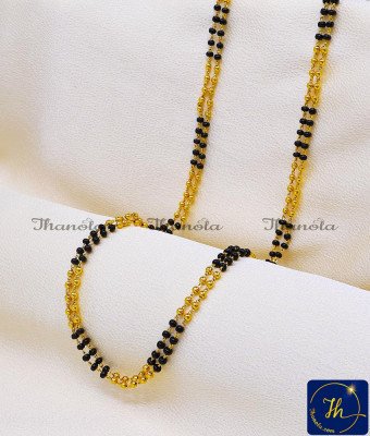 CHA1007-XLG - 36 Inch 1 Gram Gold Black Beads Mangalsutra Ladies Chain Design