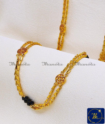 CHA1044-LG - 30 Double Line Gold Plated Black Beads Chain Muslim Thali
