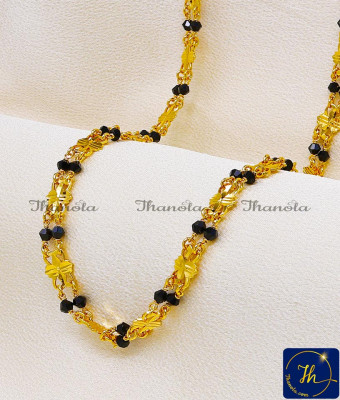 CHA1068-LG - 30 Inch Imitation 2 Line Black Beads Gold Chain Latest Designs