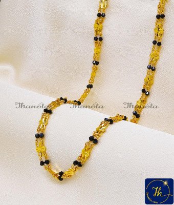 CHA1068-LG - 30 Inch Imitation 2 Line Black Beads Gold Chain Latest Designs