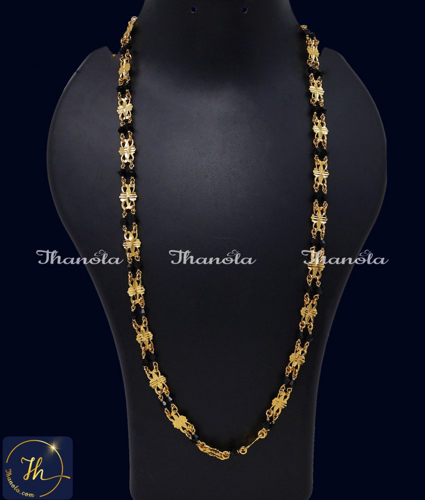 Imitation 2 Line Black Beads Gold Chain Latest Designs black beads chain gold design