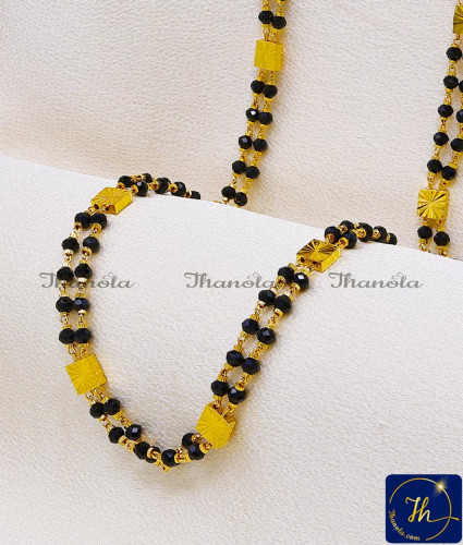 CHA1069-LG - 30 Inch 1 Gram Gold Long Black Crystal Beads Chain for Women