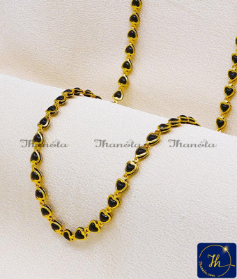 CHA1074 - Gold Plated Lightweight Heart Design Black Beads Chain