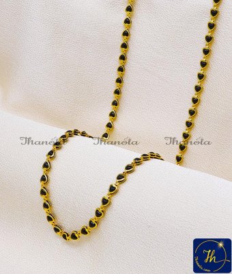 CHA1074 - Gold Plated Lightweight Heart Design Black Beads Chain CHA1074 - Gold Plated Lightweight Heart Design Black Beads Chain
