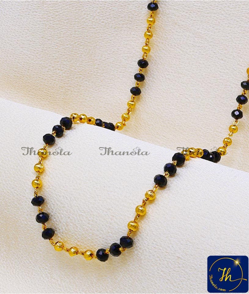 36 Inch 1 Gram Gold Daily Wear Black Beads Long Chain Models Black Beads Chain Designs
