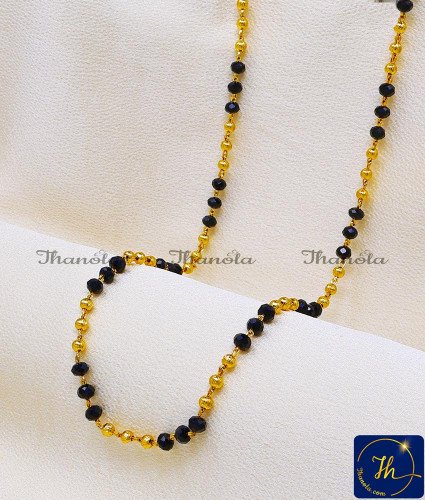 CHA1123-XLG - 36 Inch 1 Gram Gold Daily Wear Black Beads Long Chain Models