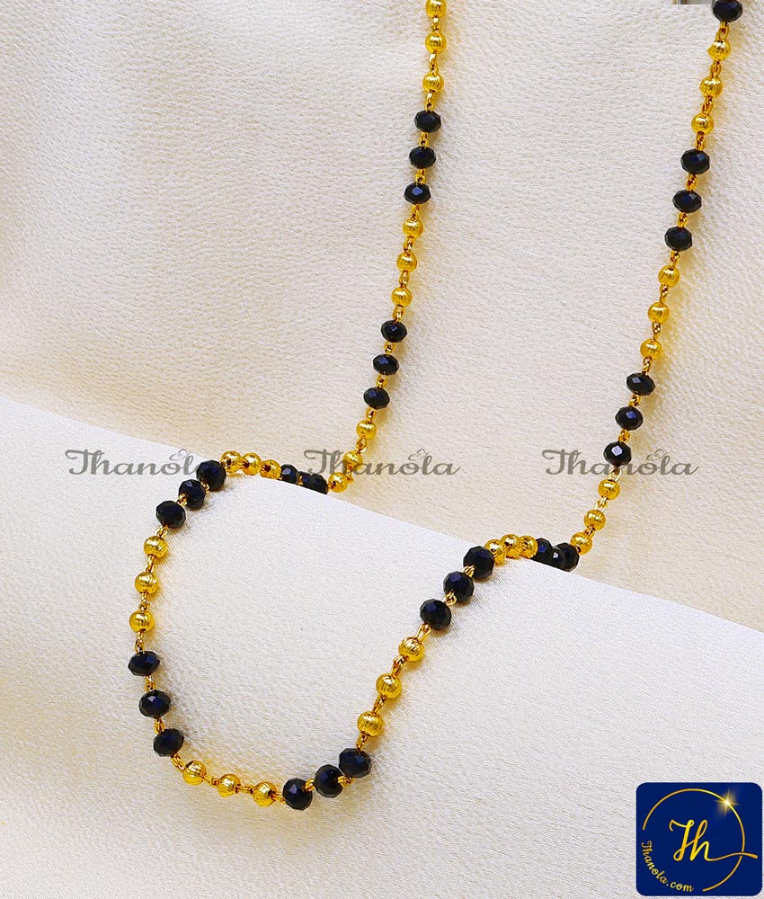 36 Inch 1 Gram Gold Daily Wear Black Beads Long Chain Models Black Beads Chain Designs