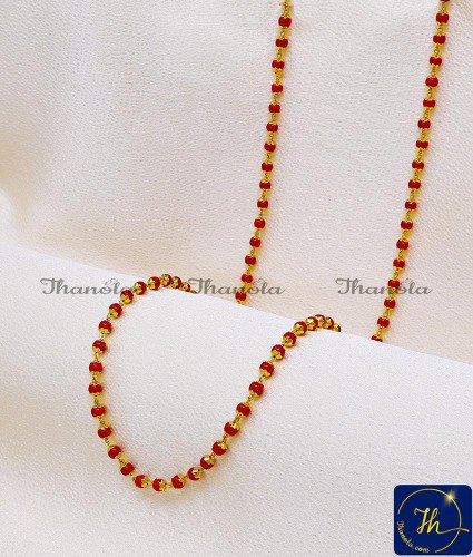 CHA1124 - 1 Gram Gold Red Beads Mala Coral Chain for Women CHA1124 - 1 Gram Gold Red Beads Mala Coral Chain for Women
