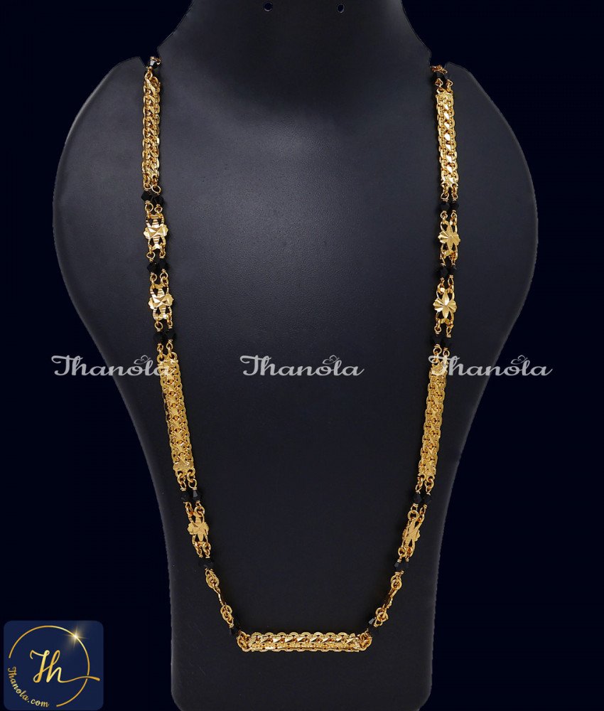 Bridal Black Beads Mangalsutra Long Gold