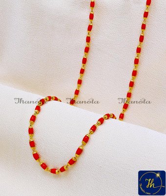 CHA1135-LG - 30 Inch 1 Gram Gold Covering Red Coral Beads Chain for Women