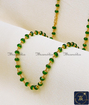 CHA1154-LG - 30 Inch Traditional Green Crystal Artificial Gold Chain for Ladies