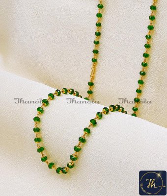 CHA1154-LG - 30 Inch Traditional Green Crystal Artificial Gold Chain for Ladies