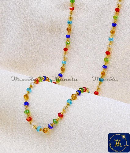 CHA1155-LG - 30 Inch Trendy Navarathna Mala Multi Colour Crystal Beads Chain