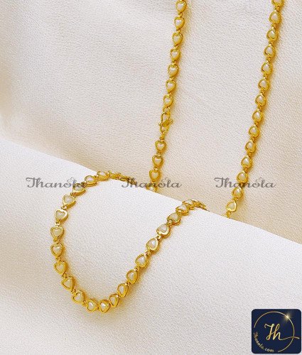 CHA1178-LG - 30 Inch 1gm Gold Plated Heart Design Pearl Chain for Women