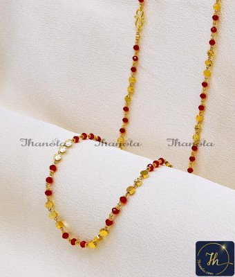 CHA1182 -LG - 30 Inch Unique Micro Gold Plated Red Crystal Beads Chain Designs