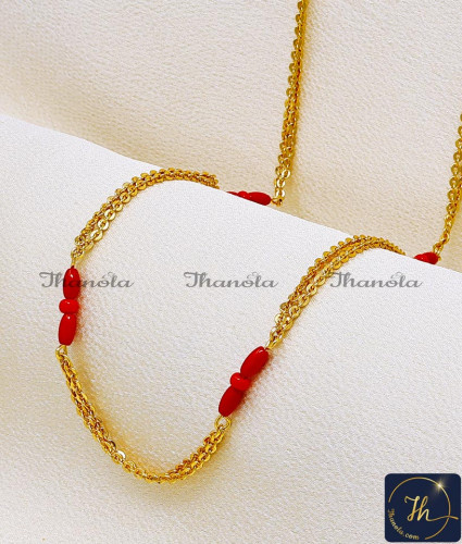 CHA1188 - Latest Double Line Red Coral Beads Chain for Women
