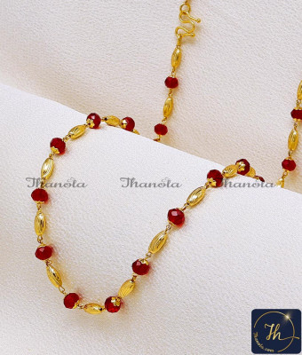 CHA1223-LG - 30 Inch Latest Red Crystal Fancy Gold Chain Designs for Ladies