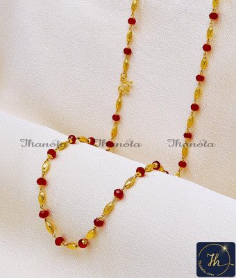 CHA1223-LG - 30 Inch Latest Red Crystal Fancy Gold Chain Designs for Ladies