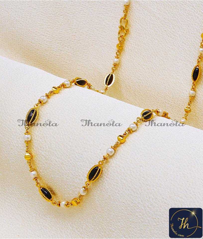 1 Gram Gold Plated Daily Wear Black Beads Chains