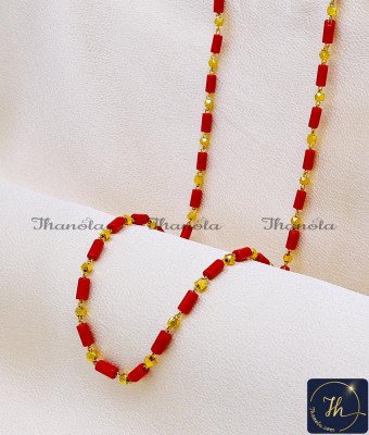 CHA1278 - Gold Plated Jewellery Red Coral Beads Chain for Ladies