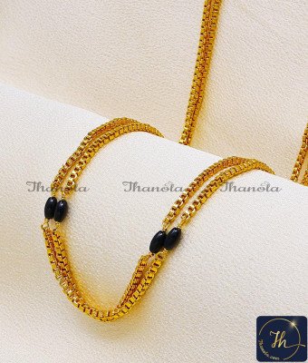 CHA1315-LG - 30 Inch 1 Gram Gold Black Beads Double Line Chain Designs