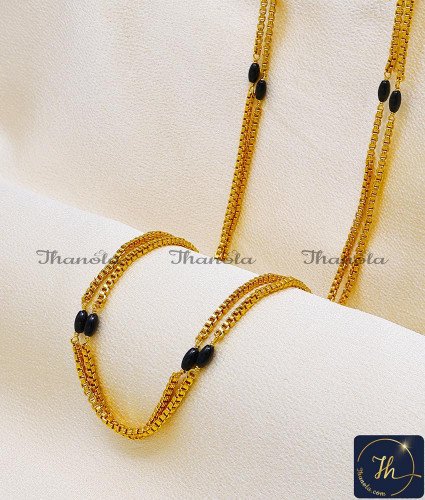 CHA1315-LG - 30 Inch 1 Gram Gold Black Beads Double Line Chain Designs CHA1315-LG - 30 Inch 1 Gram Gold Black Beads Double Line Chain Designs