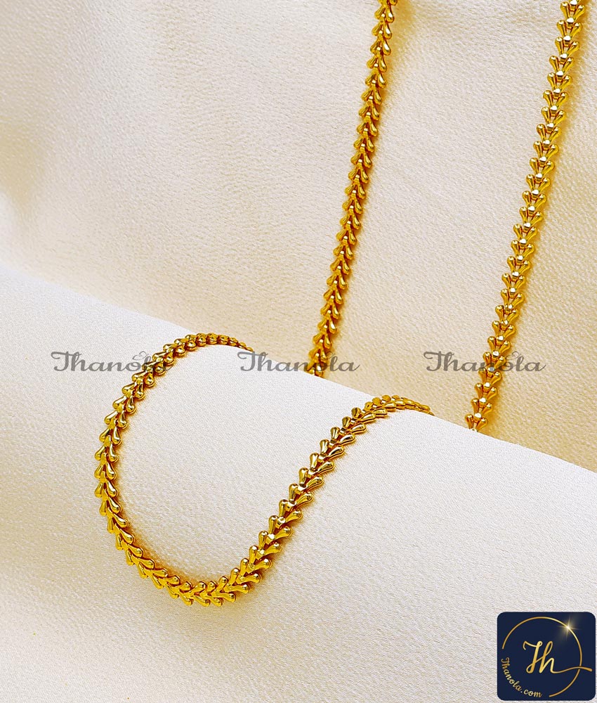 30 Inch New Leaf Design Daily Wear Gold Plated Chain for Women wholesale covering jewellery Tamilnadu