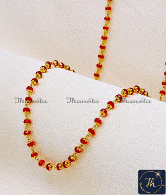 CHA1331-XLG - 36 Inch Inch 1gm Gold Red Crystal Beads Long Chain for Ladies