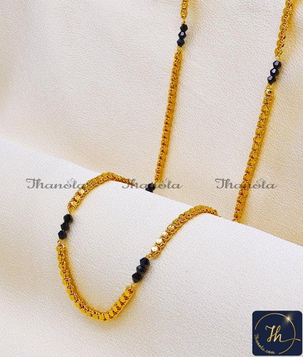 CHA1346-LG - 30 Inch Latest Heart Design Black Beads Chain Design for Women