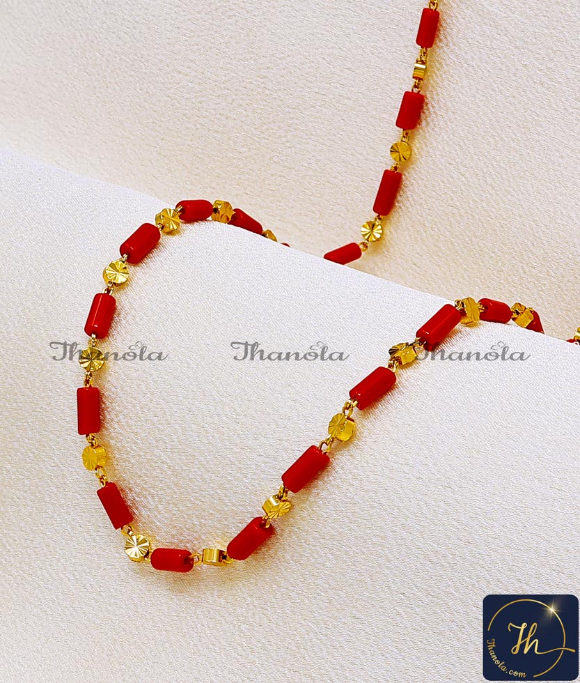 1 Gram Gold Red Coral Pavalam Chain Models for Women Pavalam chain models for ladies