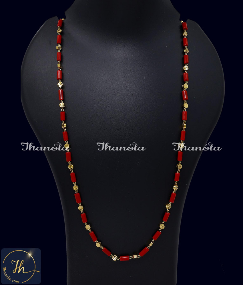1 Gram Gold Red Coral Pavalam Chain Models for Women Pavalam chain models for ladies