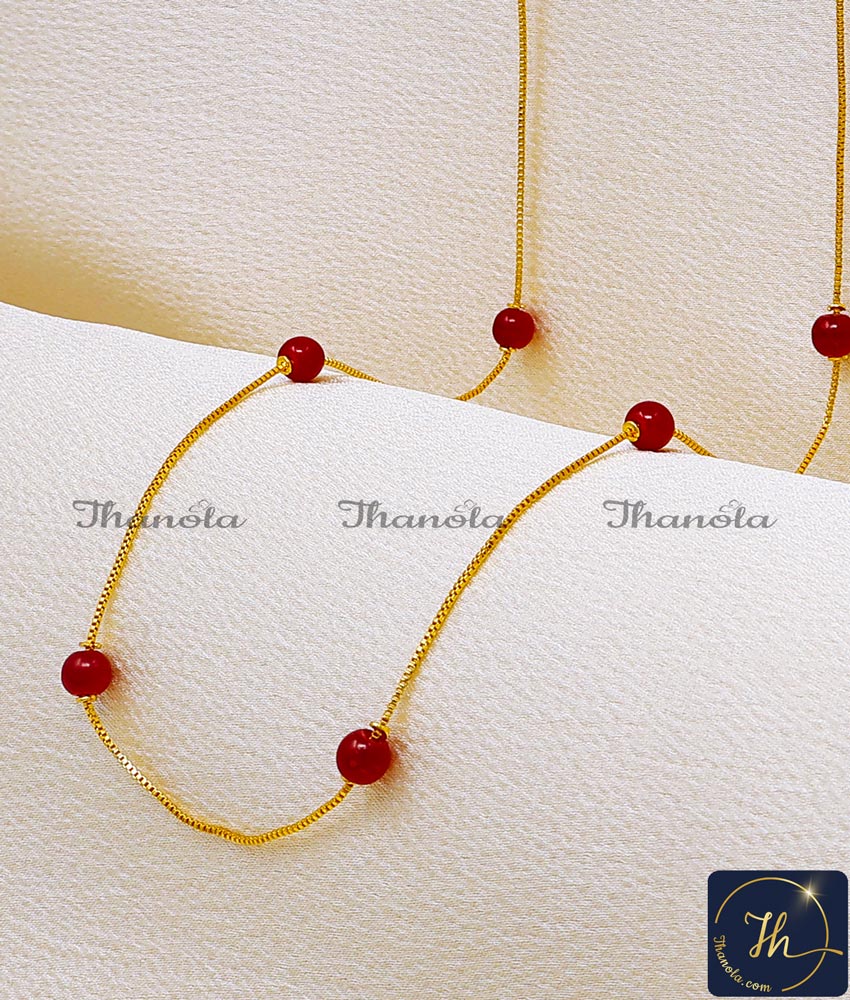 Latest Red Beads Daily Wear Gold Chain Designs for Women Gold Plated Jewellery Red Beads Chain Online