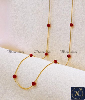 CHA1427 - Latest Red Beads Daily Wear Gold Chain Designs for Women