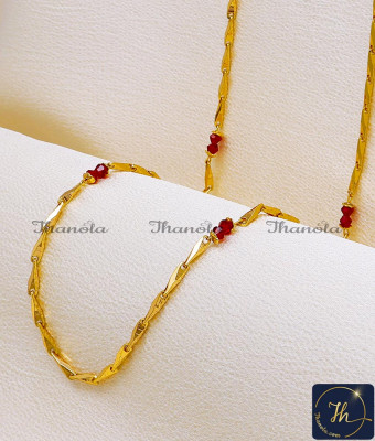 CHA1428 - New Model Daily Wear Red Crystal Long Chain for Ladies