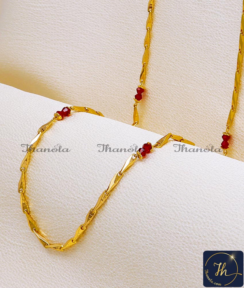 New Model Daily Wear Red Crystal Long Chain for Ladies Gold Plated Crystal Beads Chain
