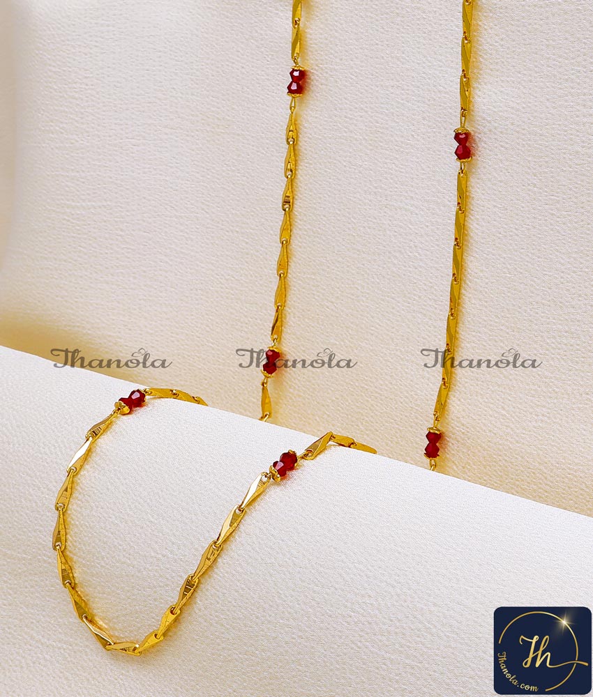 New Model Daily Wear Red Crystal Long Chain for Ladies Gold Plated Crystal Beads Chain