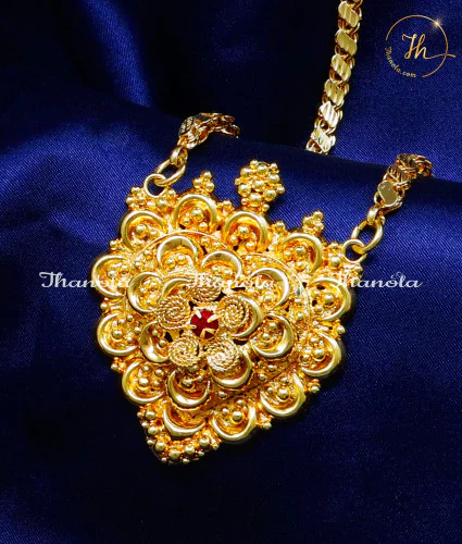 DCH1085 - Ruby Stone Locket with Leaf-Cut Design and Long Chain