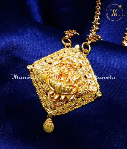 1 Gram Gold Lakshmi Pendant with Long Chain for Women Lakshmi Pendant Gold Chain