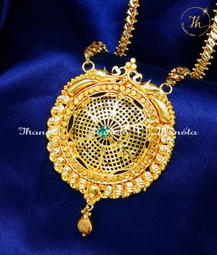 Gold Plated Single Stone Big Dollar Chain Designs dollar chain designs for female
