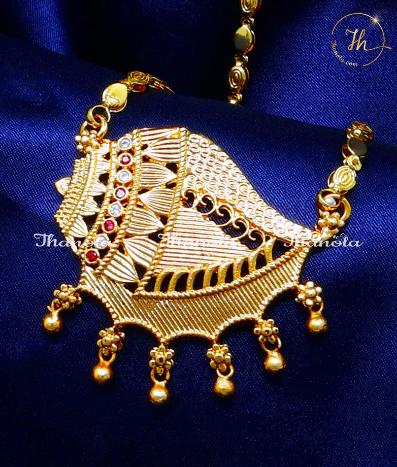 1 Gram Gold Ruby White Sangu Dollar Gold Design Chain traditional stone dollar chain designs