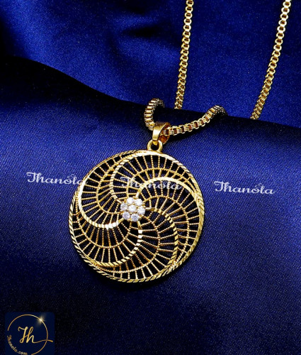 DCH1243 - White Stone Round Pendant Dollar Chain for Women