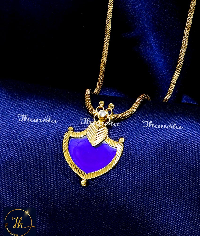 Trendy Square Chain with Single Palakka Pendant Gold blue palakka pendant