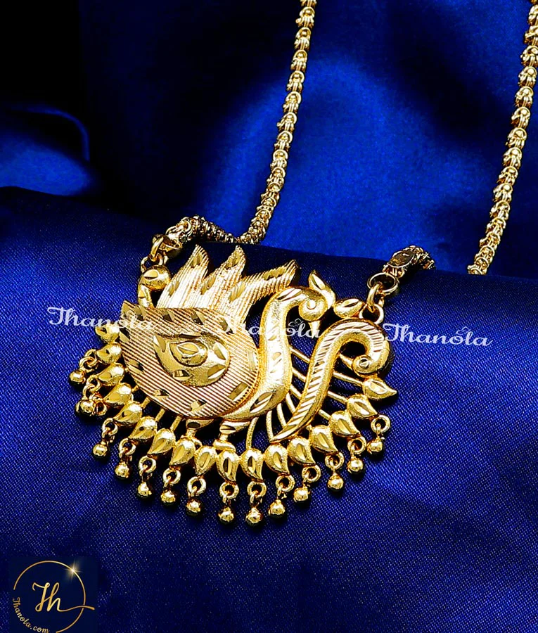 Peacock Side Dollar Chain Daily Use Stone Peacock Dollar Side Pendant Mugappu Chain